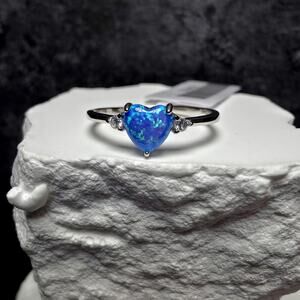 Blue Fire Opal & VVS1 D Moissanite Ring Size 8